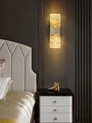Modern gold crystal wall lamp living room textured glass sconce