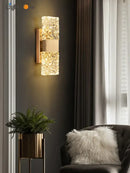 Modern gold crystal wall lamp living room textured glass sconce
