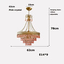Modern gold crystal water drop chandelier foyer pink glass beads