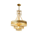 Modern gold crystal water drop chandelier foyer pink glass beads