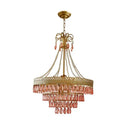 Modern gold crystal water drop chandelier foyer pink glass beads