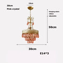 Modern gold crystal water drop chandelier foyer pink glass beads