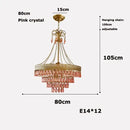 Modern gold crystal water drop chandelier foyer pink glass beads