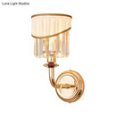 Modern gold curved arm wall light with crystal bedroom sconce