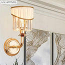 Modern gold curved arm wall light with crystal bedroom sconce