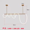 Modern gold curved led pendant lights for living room