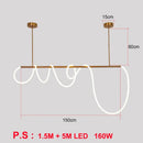Modern gold curved led pendant lights for living room