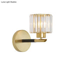 Modern gold cylinder crystal wall light fixture bedroom sconce