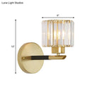 Modern gold cylinder crystal wall light fixture bedroom sconce