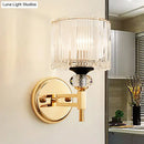 Modern gold cylinder sconce crystal wall lamp for bedroom