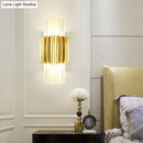 Modern gold cylinder wall mount lamp bedroom crystal sconce