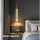 Modern gold cylindrical led pendant light bedroom spotlight
