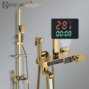 Modern gold digital shower faucet set bathroom rainhead display