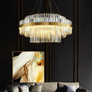 Modern gold dimmable led pendant light with crystals dining room