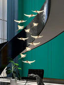 Modern gold dolphin pendant chandelier hotel lobby staircase light
