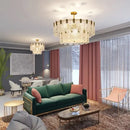 Modern gold elegant crystal chandelier living room fan glass tiers
