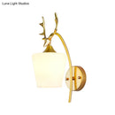 DecorBites™ Modern Gold Wall Mount Light Fixture with Opal Glass and Metal Elk - Conical Sconce