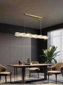 Modern gold elongated glass chandelier led ceiling light dining room