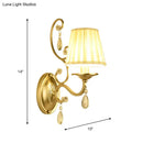 Modern gold fabric wall sconce with crystal accents bedroom light fixture