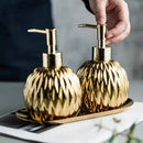 Modern gold faceted glass liquid soap dispenser set bathroom decor