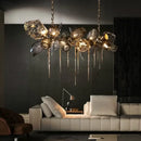 Modern gold flower glass shades led chandelier stairs hanging lamp