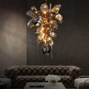 Modern gold flower glass shades led chandelier stairs hanging lamp