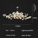 Modern gold ginkgo branch leaf led chandelier for living room
