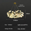 Modern gold ginkgo branch leaf led chandelier for living room