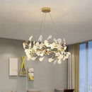 Modern gold ginkgo branch leaf led chandelier for living room