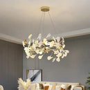Modern gold ginkgo branch leaf led chandelier for living room