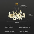 Modern gold ginkgo branch leaf led chandelier for living room