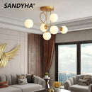 Modern gold glass ball led ceiling chandelier living room light