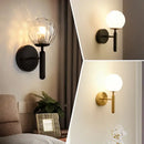 Modern gold iron led sconce lamp with textured glass for bedroom