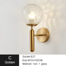 Modern gold iron led sconce lamp with textured glass for bedroom
