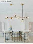 DecorBites™ Modern Gold Island Pendant Light with 6 Lights - Spherical Glass Ceiling Fixture for Dining Table