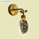 DecorBites™ Modern Gold LED Wall Sconce with Clear Seeded Crystal and Leaf Design - Bedroom Wall Light