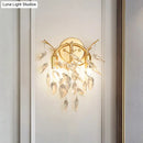 Modern gold leaf wall lamp with beveled crystal for living room