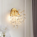 Modern gold leaf wall lamp with beveled crystal for living room
