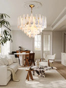 Modern gold led dimmable marble chandelier for dining room
