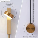 Modern gold led wall lamps for bedroom with rotating sconce light