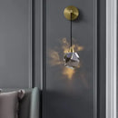Modern gold led wall sconce with crystal pendant for living room