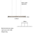 Modern gold linear glass led chandelier for kitchen island