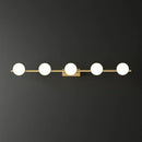 Modern gold linear wall sconce with milky ball glass for bathroom