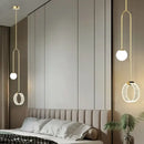 Modern gold luxury led pendant light bedroom art ring lamp