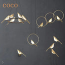 Modern gold magpie bird led ring chandelier dining room light