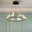 Modern gold magpie bird led ring chandelier dining room light