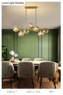 Modern gold metal amber glass island light for dining room