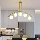 Modern gold metal arched ceiling light for dining room with 6 bulbs