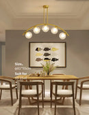 Modern gold metal arched ceiling light for dining room with 6 bulbs