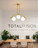 Modern gold metal arched ceiling light for dining room with 6 bulbs